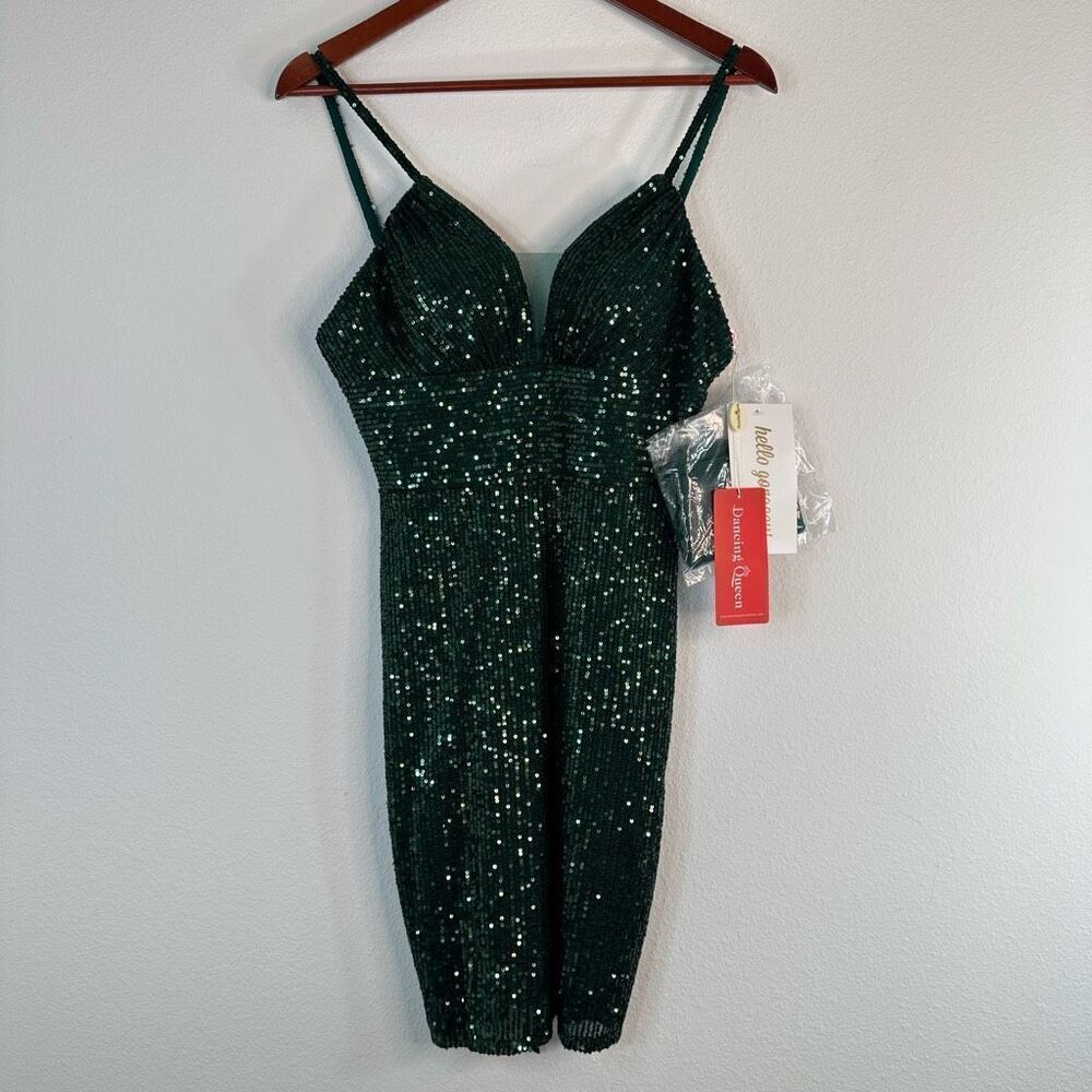 Dancing Queen Emerald‎ Green All Over Sequin Embellished Cocktail Dress Glam NWT